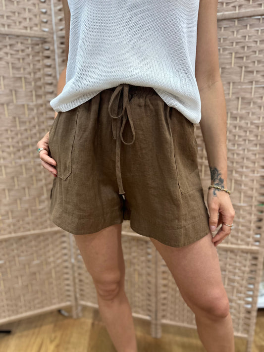 Bronte Linen Shorts  - Mocha