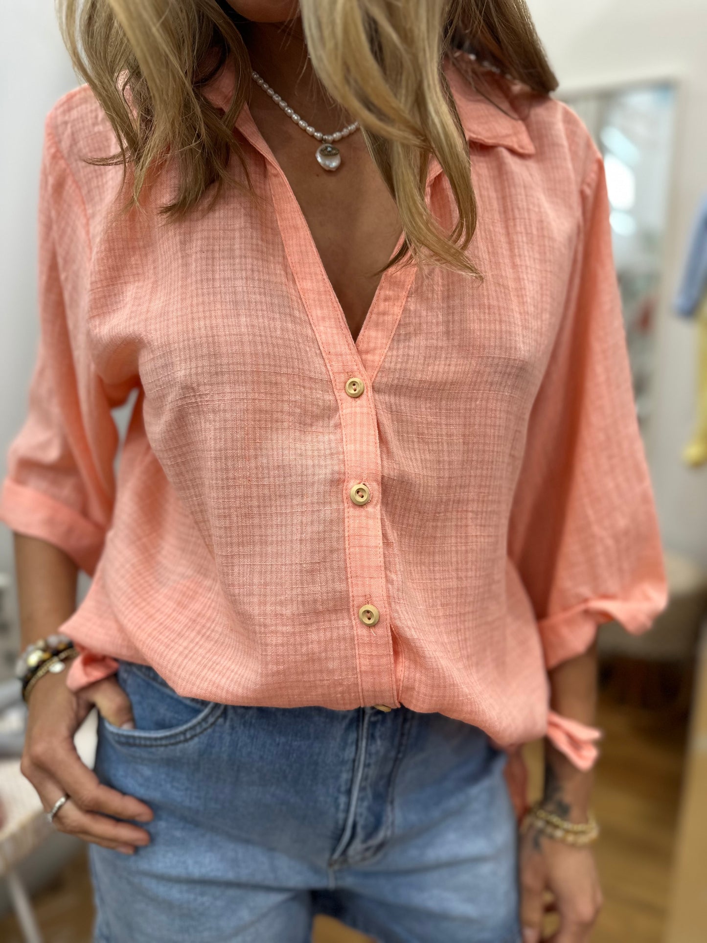 Isla Beach Shirt - Salmon