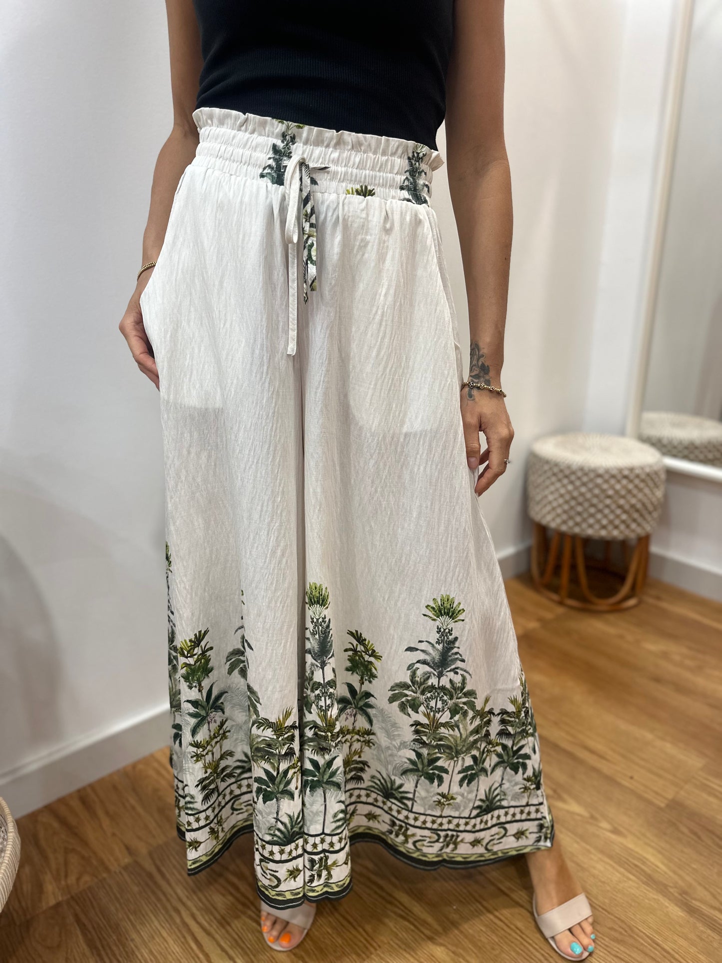 Palm print Wide Leg Pants